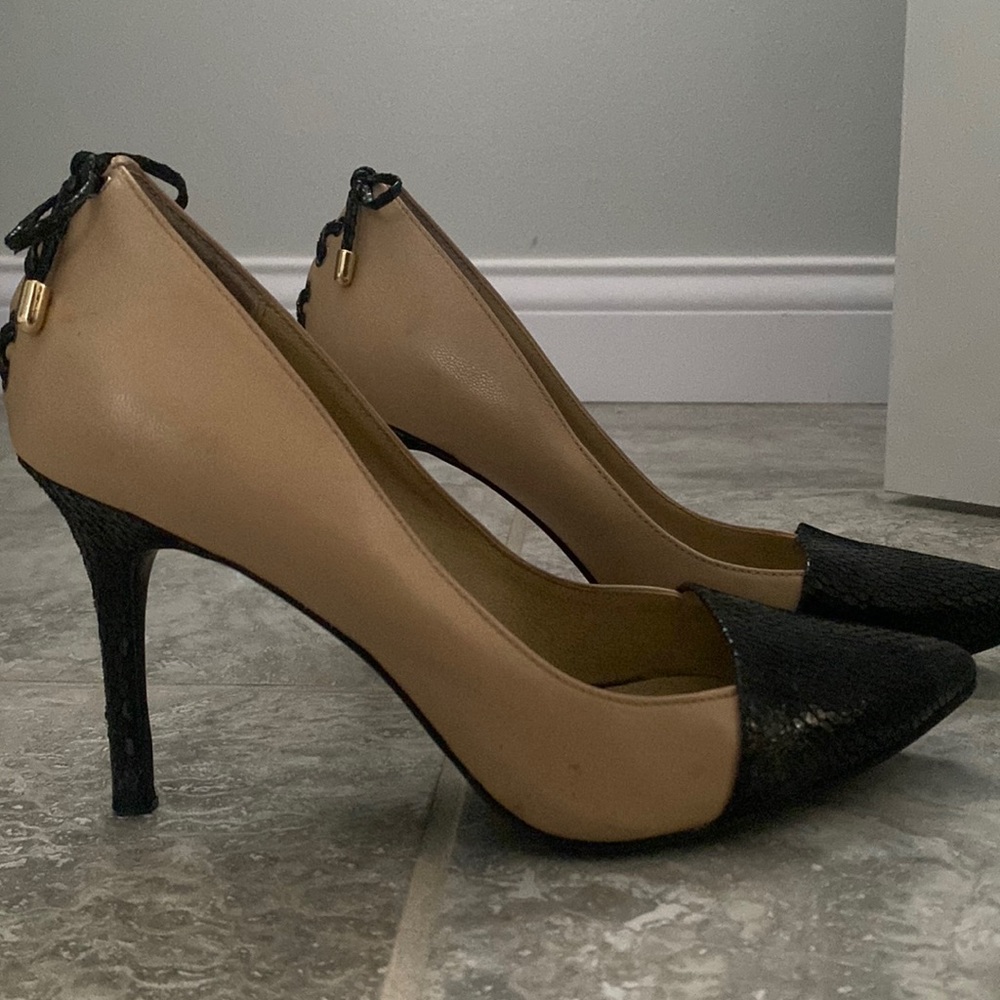 Levity tan and black heels